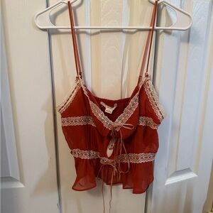 Kimchi Blue Red Camisole with Lace Trim